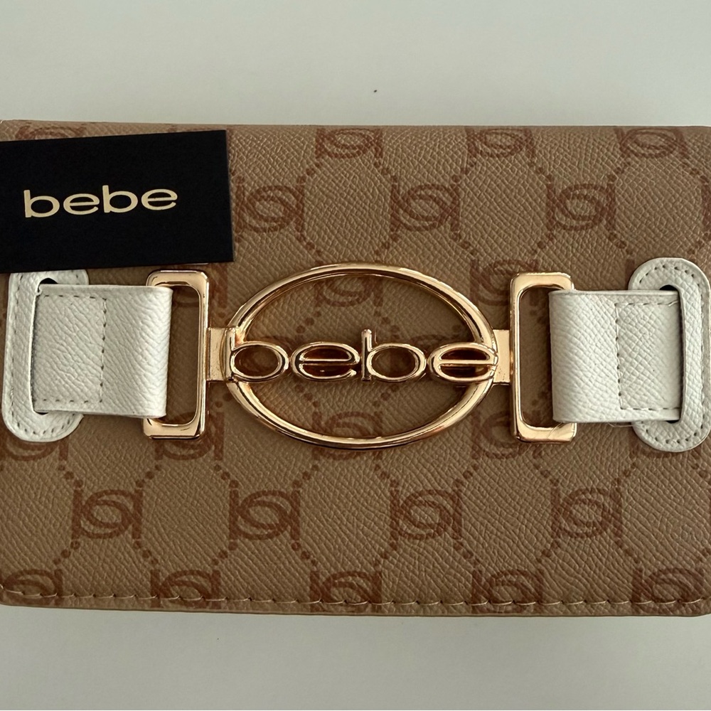 NWT BEBE Leilani Monogram Crossbody in Almond/White